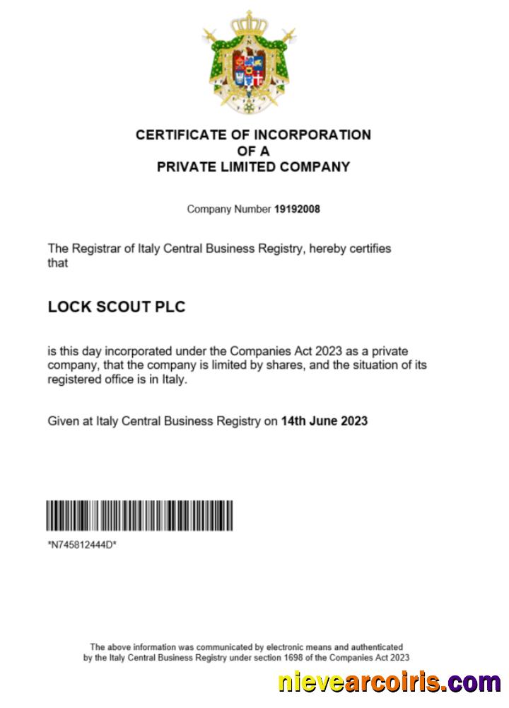 Italy certificate of registration